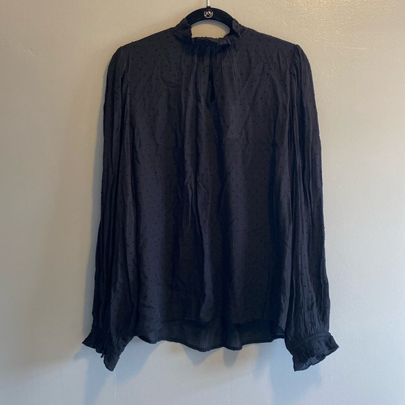Time and Tru Tops - 🆕 Time and Tru Black Sheer Keyhole Mockneck Long Sleeve Blouse, XL